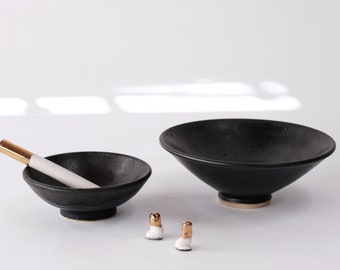 set of 2 - noir stoneware simple trinket dish