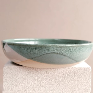 sage low serving bowl - handmade, stoneware