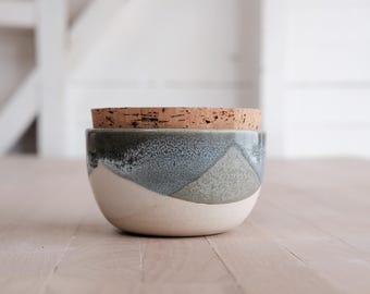 Modern Handmade Porcelain Salt Cellar | Wheel-Thrown Ceramic Salt Box with Cork Lid