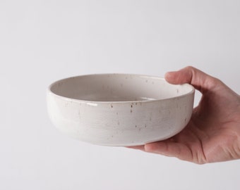 speckled white stoneware low bowl