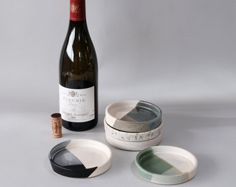 handmade stoneware wine bottle coaster