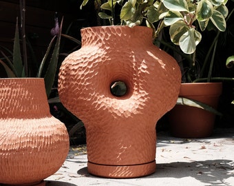 huge donut - hand built natural terracotta planter and saucer set