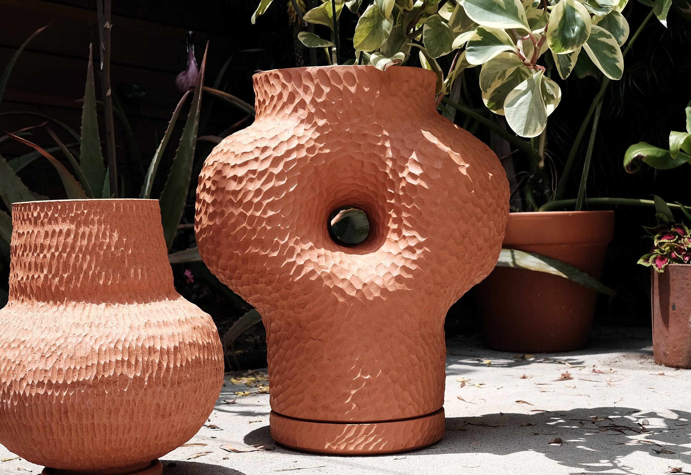 huge donut - hand built natural terracotta planter and saucer set
