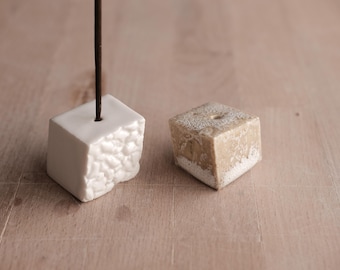 porte-encens cube minimaliste - fait main, porcelaine