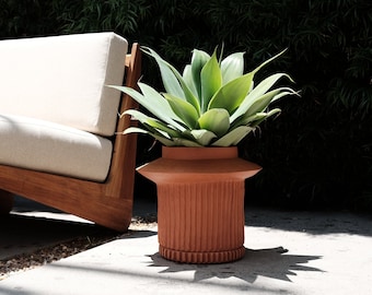 spaceship - hand built natural terracotta planter and saucer set