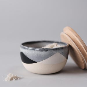 salt cellar with natural bamboo lid - new colors! handmade, stoneware