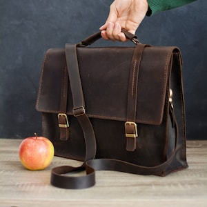 Sac messager en cuir - Porte-documents en cuir - Sac en cuir fait main - Sacoche en cuir - Sac pour ordinateur portable - Cadeau pour lui - Porte-documents personnalisé
