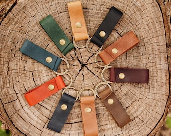 Leather Engraved Keychain Keyring Flap Personalized Holder Key Case Leather Key Fob Custom Leather keychain Key Loop keychains for women men