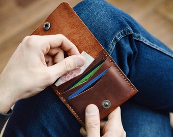 Leather wallet / compact purse / Leather wallet / Leather wallet handmade / Red brown / Mens bifold wallet / Billfold wallet