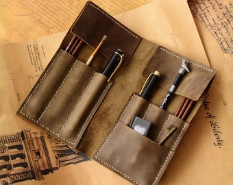 Leather pencil case leather pencil pouch pen leather case tool case leather brush pouch gift for painter paint case mini pencil case artist