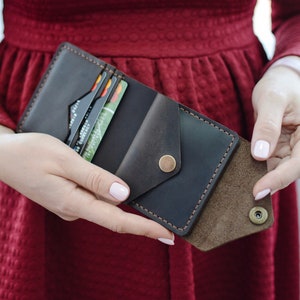 Cartera de cuero Cartera delgada Cartera para tarjetas de crédito Cartera de bolsillo frontal Cartera de cuero hecha a mano Monedero de cuero Cartera plegable para hombre Cartera tipo billetera