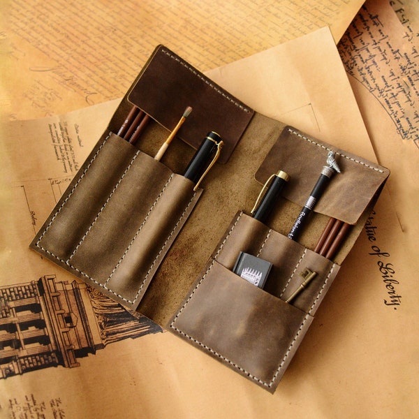 Leather pencil case leather pencil pouch pen leather case tool case leather brush pouch gift for painter paint case mini pencil case artist