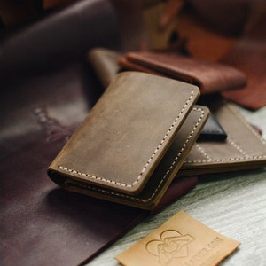 Cartera de cuero Monedero delgado Monedero tarjeta de crédito Monedero bolsillo frontal Monedero de cuero hecho a mano Monedero de cuero Monedero bifold para hombre Monedero Billfold imagen 1