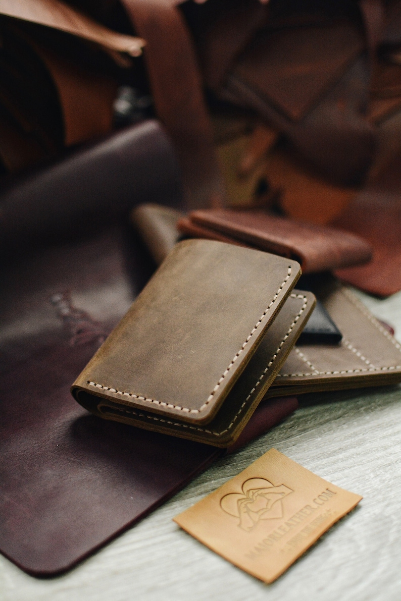Cartera de cuero Monedero delgado Monedero tarjeta de crédito Monedero bolsillo frontal Monedero de cuero hecho a mano Monedero de cuero Monedero bifold para hombre Monedero Billfold imagen 1