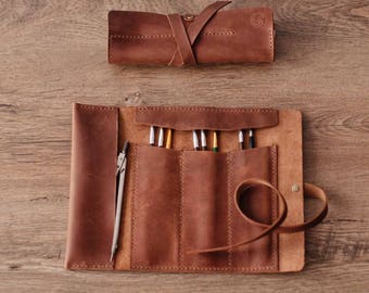 leather roll, artist roll, leather pencil roll, leather pencil case, leather tool roll case, paint brush holder, craft tool roll,Pencil Wrap