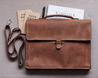 Leather messenger bag - Leather briefcase - Handmade leather bag -  Leather satchel - Laptop bag -Gift for him-Personalized bag document bag