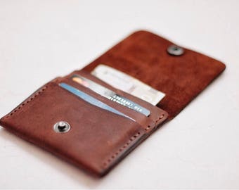 Cartera de cuero / monedero compacto / Cartera de cuero / Cartera de cuero hecha a mano / Marrón rojo / Cartera plegable para hombre / Cartera plegable