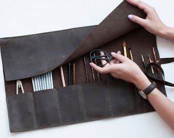 leather roll, artist roll, leather pencil roll, leather pencil case, leather tool roll case, paint brush holder, craft tool roll,Pencil Wrap