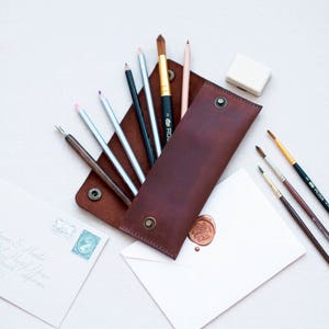 Leather Pen Case Pen Case Leather Pen Holder Handmade Cosmetic bag leather Case Pen Sleeve Unisex Pen Case Pencil Bag Leather pencil box image 1