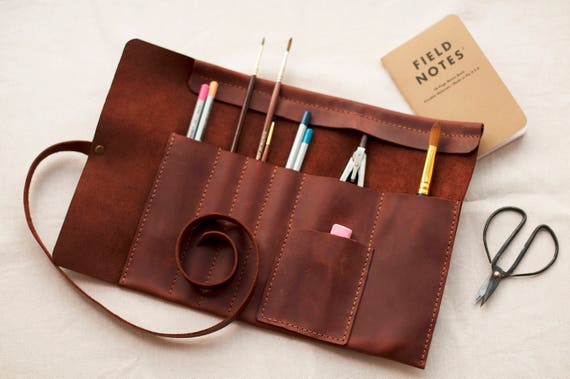 Leather Roll, Artist Roll, Leather Pencil Roll, Leather Pencil Case,  Leather Tool Roll Case, Paint Brush Holder, Craft Tool Roll,pencil Wrap 
