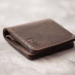 Cartera de cuero Monedero delgado Monedero tarjeta de crédito Monedero bolsillo frontal Monedero de cuero hecho a mano Monedero de cuero Monedero bifold para hombre Monedero Billfold imagen 3