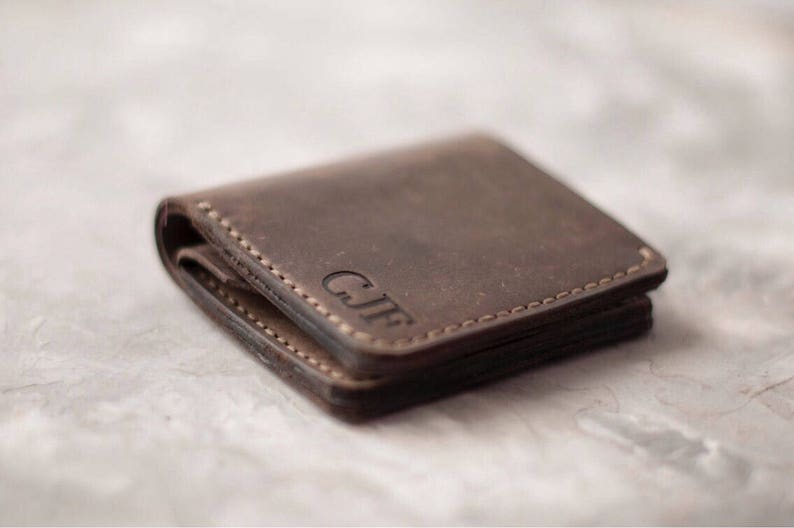 Cartera de cuero Monedero delgado Monedero tarjeta de crédito Monedero bolsillo frontal Monedero de cuero hecho a mano Monedero de cuero Monedero bifold para hombre Monedero Billfold imagen 3