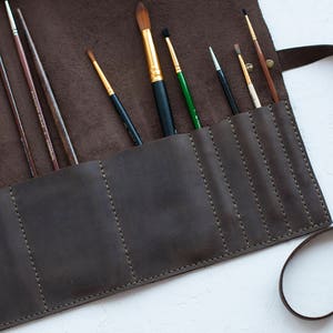 leather roll, artist roll, leather pencil roll, leather pencil case, leather tool roll case, paint brush holder, craft tool roll,Pencil Wrap image 5