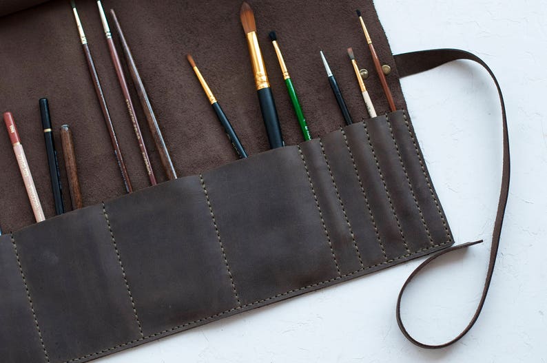 leather roll, artist roll, leather pencil roll, leather pencil case, leather tool roll case, paint brush holder, craft tool roll,Pencil Wrap image 5