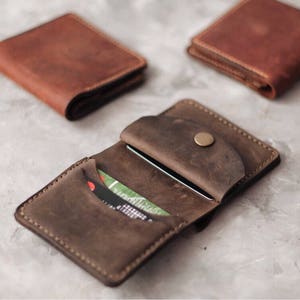Cartera de cuero Monedero delgado Monedero tarjeta de crédito Monedero bolsillo frontal Monedero de cuero hecho a mano Monedero de cuero Monedero bifold para hombre Monedero Billfold imagen 5