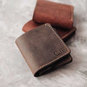 Cartera de cuero Monedero delgado Monedero tarjeta de crédito Monedero bolsillo frontal Monedero de cuero hecho a mano Monedero de cuero Monedero bifold para hombre Monedero Billfold imagen 2