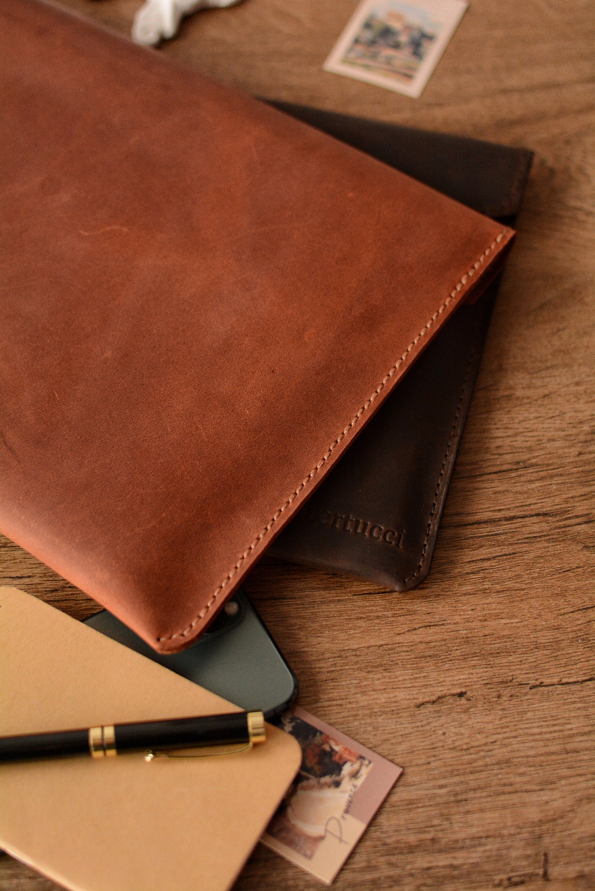 Vintage Leather File Folder Organizer Document Holder, Leather - View #2