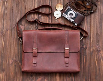 Leather messenger bag - Leather briefcase - Handmade leather bag -  Leather satchel - Laptop bag -Gift for him-Personalized bag document bag