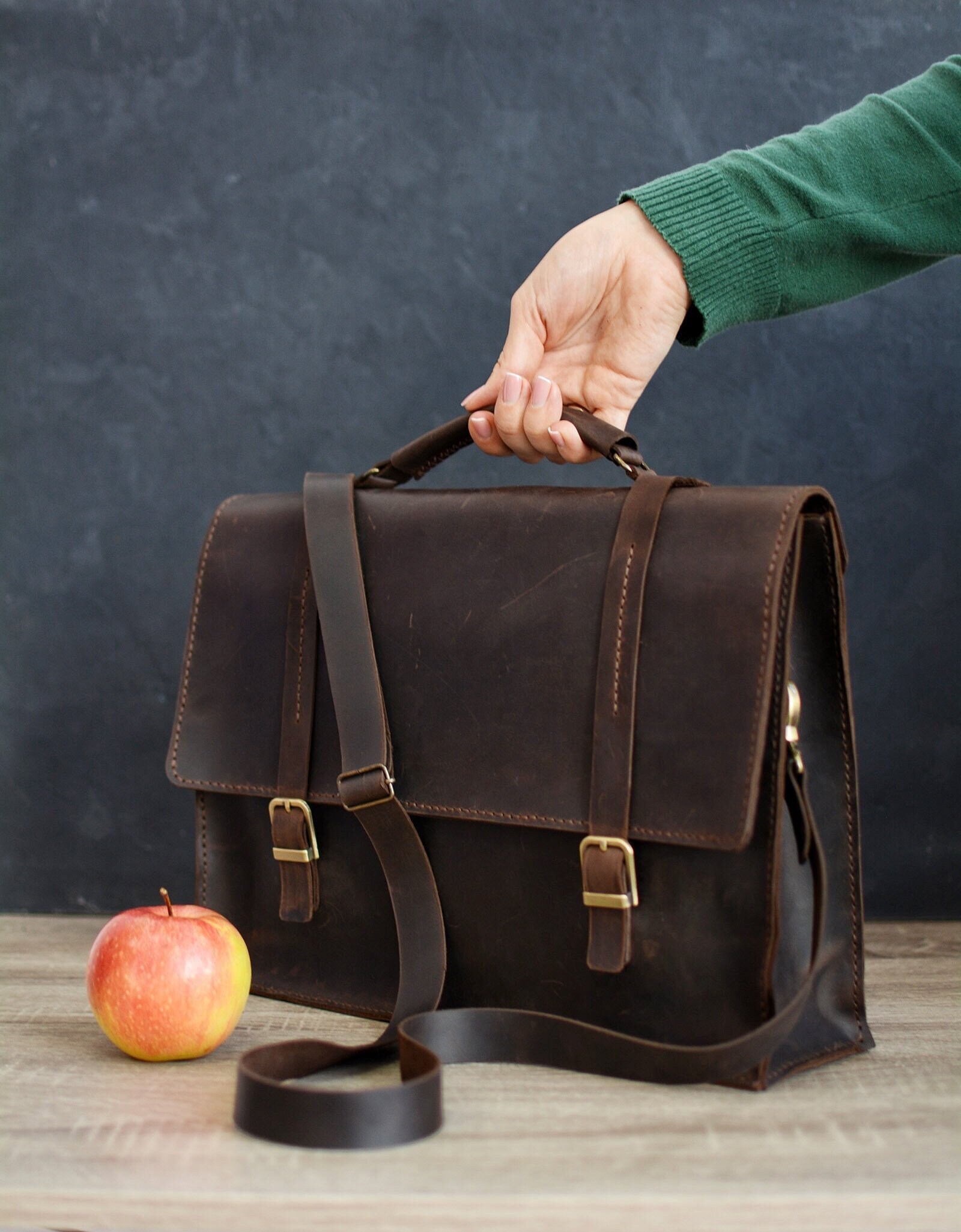 Leather Briefcase, Messenger, Leather Portfolio Bag Leather Attache Minimal  Folder Personalised Briefcase SALE Laptop Bag Full Grain Leather 