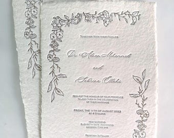 Letterpress Wedding Invitation handamde paper custom order Flower Border
