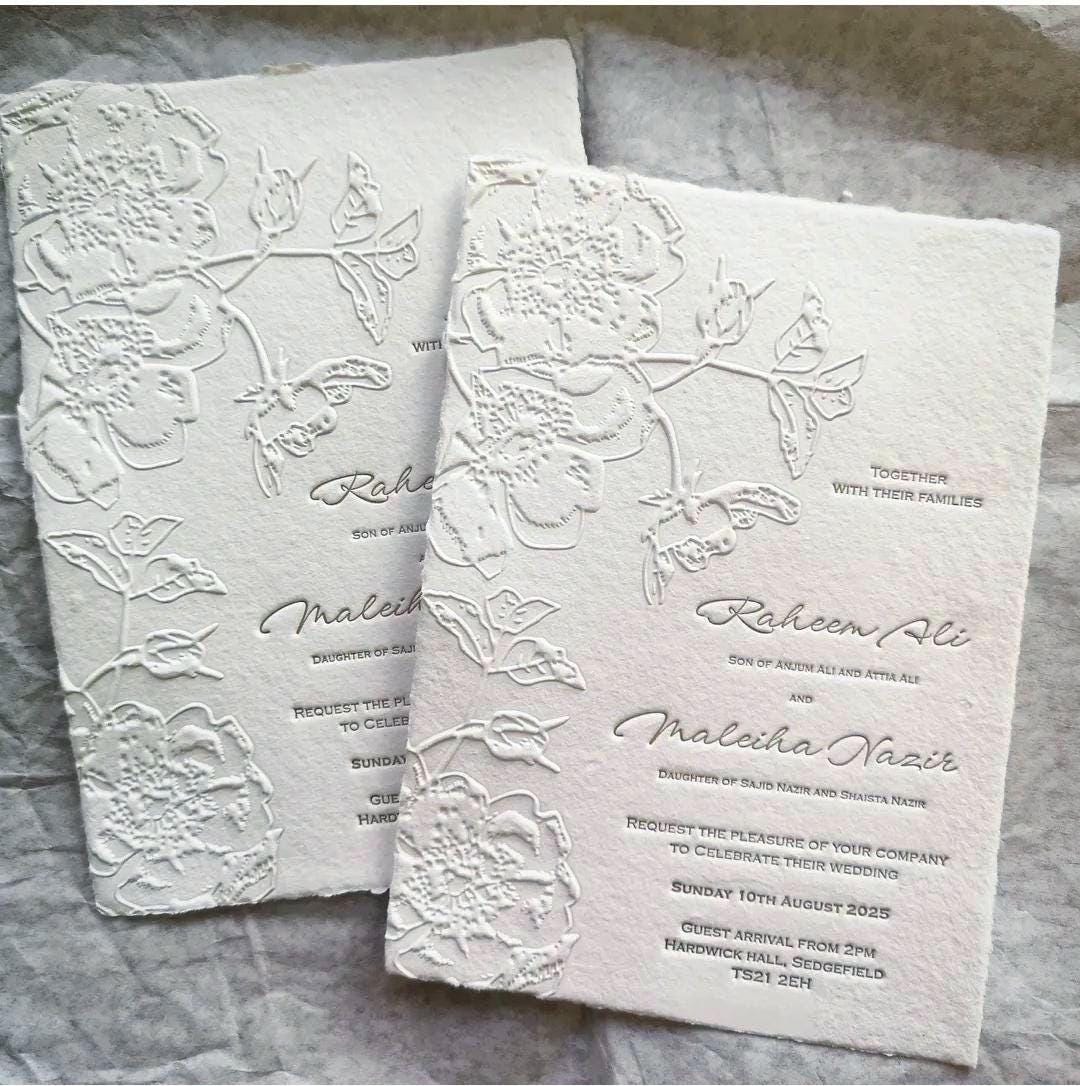 Embossed Letterpress Wedding Invitation Deckled Edge Torn Handmade ...