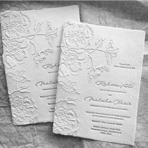 Letterpress Wedding Invitations | Handmade Paper & Embossed Flowers | Custom Order