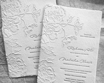 Letterpress Wedding Invitations | Handmade Paper & Embossed Flowers | Custom Order