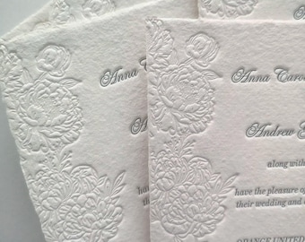 Debossed Deckled Edge Letterpress Wedding Invitation Torn Handmade Paper Custom order