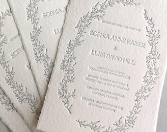 Letterpress Wedding Invitation with border deckled edge torn handmade paper Custom Order