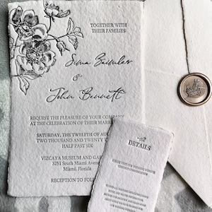 Hochzeitseinladung im Letterpress-Design auf handgeschöpftem Papier mit Büttenrand, Papierdesign, Fine Art Einladungen, Unikat