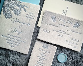 Wedding Invitation Suite letterpress Handmade Paper Custom Order
