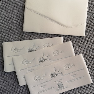 Asymmetrischer Umschlag, Baumwollpapier mit Büttenrand, Hochzeitseinladung nach Maß, Luxus handgeschöpftes Papier, Letterpress Einladung, handgeschöpftes Papier