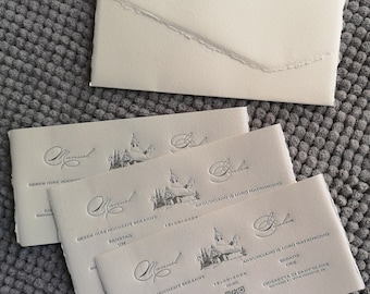 Asymmetrischer Umschlag, Baumwollpapier mit Büttenrand, Hochzeitseinladung nach Maß, Luxus handgeschöpftes Papier, Letterpress Einladung, handgeschöpftes Papier