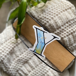 Pegatina de 3 "Y, y es para hierba de ojos amarillos, monograma de una sola letra, alfabeto floral, pegatina de flores, calcomanía personal, regalo para ella