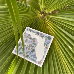 Florida State Square Sticker, botanisches Design, tropische Blätter, FL love, the sunshine state, Florida Vinyl Decal, Palmen und Monstera