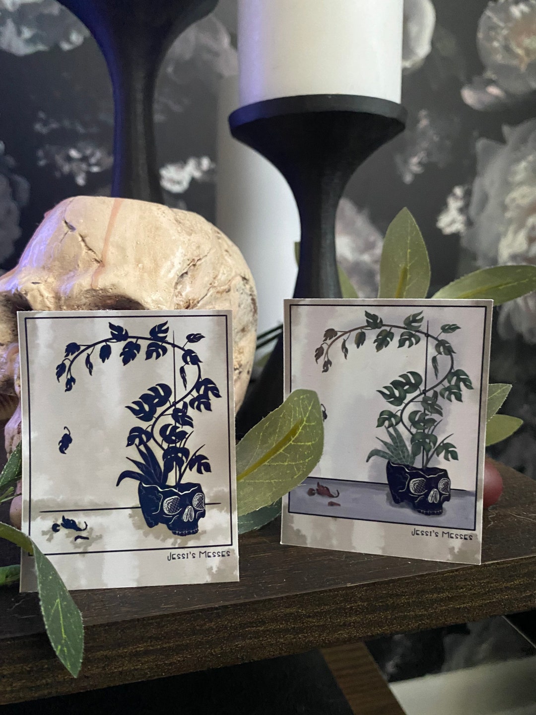 Sticker Pot Life Life Cycle Sticker, Skull Planter, Monstera Plant, Life and Death Art ...