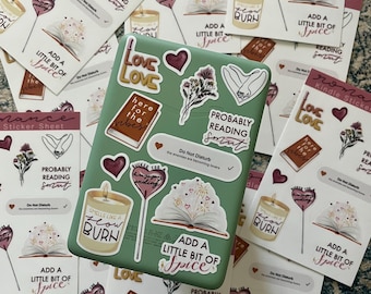 Romance Kindle Sticker Sheet, romance reader, e-reader decals, booktok, smut reader, happy ending, enemies to lovers, slow burn, spicy books