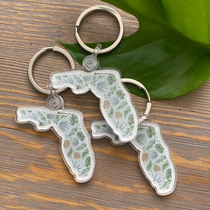 Florida State Keychain, botanical design, tropical leaves, FL love, the sunshine state, palm trees, monstera leaf, acrylic keychain