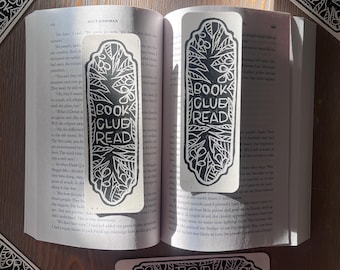 block printed book club read bookmark, handmade double sided bookmark, reader gift