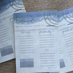 May include: A printable to-do list with a watercolor background. The list is divided into three sections: "For Sure", "Probably?", and "Eh."